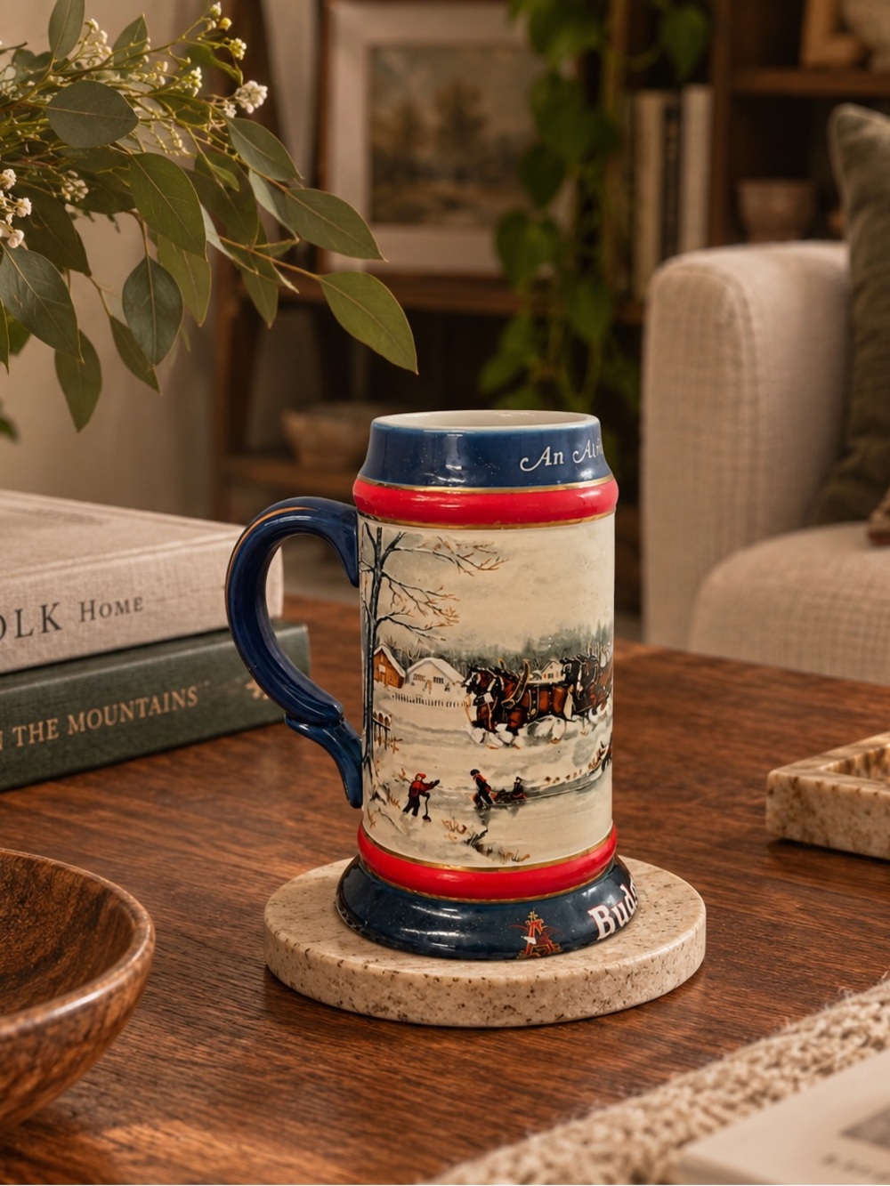 Vintage 1990’ Budweiser Winter Scene Ceramic Stein